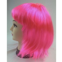 Bob Wig Costume Short Straight Fringe Cosplay Party Full Hair Womens Fancy Dress - Hot Pink thumbnail