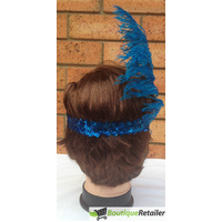 1920s FLAPPER HEADBAND Headpiece Feather Sequin Charleston Costume Gatsby Dance - Blue thumbnail