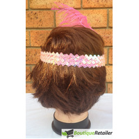 1920s FLAPPER HEADBAND Headpiece Feather Sequin Charleston Costume Gatsby Dance - Light Pink thumbnail