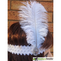 1920s FLAPPER HEADBAND Headpiece Feather Sequin Charleston Costume Gatsby Dance - White thumbnail