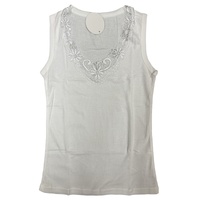 Ladies Sleeveless Singlet Top Womens Summer Basic Tank Shirt Lace Motif Front - Natural - 14-16 thumbnail