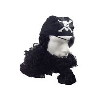 PIRATE WIG Costume Fancy Dress Caribbean with Bandana & Beard Party Eye Patch thumbnail