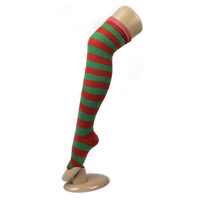 Christmas Over The Knee Socks Red Green Xmas Candy Cane Striped Socks Elf thumbnail
