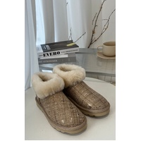 Womens Australian Sheepskin Wool Fur Mini UGG Ankle Boots in Gold Sand - 8 thumbnail