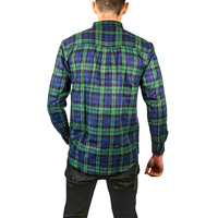 Mens Flannelette Long Sleeve Shirt 100% Cotton Check Authentic Flannel - Full Placket - Green - L thumbnail