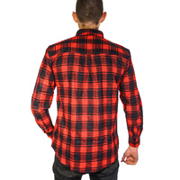Mens Flannelette Long Sleeve Shirt 100% Cotton Check Authentic Flannel - Full Placket - Red - 4XL thumbnail