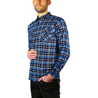 Mens Flannelette Long Sleeve Shirt 100% Cotton Check Authentic Flannel - Full Placket - Turquoise/Black - 3XL thumbnail