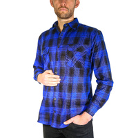 Mens Flannelette Long Sleeve Shirt 100% Cotton Check Authentic Flannel - Full Placket - Royal Blue - 3XL thumbnail
