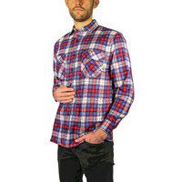 Mens Flannelette Long Sleeve Shirt 100% Cotton Check Authentic Flannel - Full Placket - Navy/Red/White - XL thumbnail