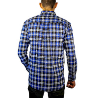 Mens 100% Cotton Flannelette Shirt Long Sleeve Check Authentic Flannel - Denim - 5XL thumbnail