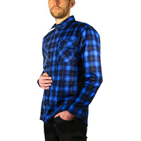 Mens 100% Cotton Flannelette Shirt Long Sleeve Check Authentic Flannel - Blue - 7XL thumbnail