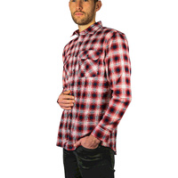 Mens 100% Cotton Flannelette Shirt Long Sleeve Check Authentic Flannel - Red/Navy - 6XL thumbnail