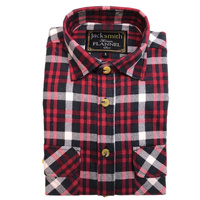 Mens Half Placket Flannelette Long Sleeve Pullover Shirt 100% Cotton Check Authentic Flannel  - Black/Purple - S thumbnail
