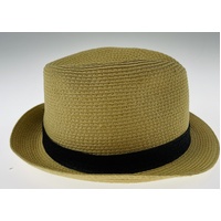 Dents Toyo Straw Trilby Fedora Hat Summer Fedora Small Brim - Natural/Black - S/M thumbnail