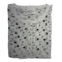 Womens Ladies Cotton Nightie Night Gown Slip Petticoat PJs Sleepwear Dress - White/Purple - 12 thumbnail