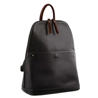 Milleni Ladies Genuine Italian Leather Backpack Bag Twin Zip - Black/Chestnut thumbnail