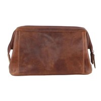 Pierre Cardin Mens Rustic Leather Toiletry Case Bag Travel - Cognac thumbnail