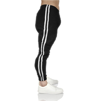 Mens Fleece Skinny Track Pants Jogger Gym Casual Sweat Trackies Warm Trousers - Black/White Stripe - L thumbnail