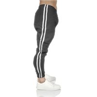 Mens Fleece Skinny Track Pants Jogger Gym Casual Sweat Trackies Warm Trousers - Charcoal Marle/White Stripe - S thumbnail