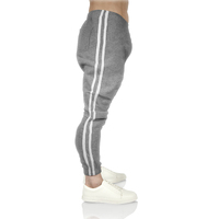 Mens Fleece Skinny Track Pants Jogger Gym Casual Sweat Trackies Warm Trousers - Grey Marle/White Stripe - L thumbnail