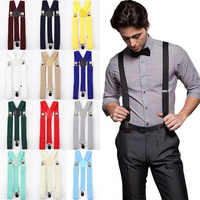 Mens Suspenders Braces Adjustable Strong Clip On Elastic Formal Wedding Slim - Red (Glitter) thumbnail