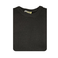 100% SHETLAND WOOL CREW Round Neck Knit JUMPER Pullover Mens Sweater Knitted - Plain Black - 5XL thumbnail