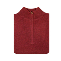 100% SHETLAND WOOL Half Zip Up Knit JUMPER Pullover Mens Sweater Knitted - Burgundy (97) - L thumbnail