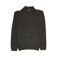100% SHETLAND WOOL Half Zip Up Knit JUMPER Pullover Mens Sweater Knitted - Plain Black - L thumbnail