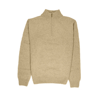 100% SHETLAND WOOL Half Zip Up Knit JUMPER Pullover Mens Sweater Knitted - Oat Marle (03) - L thumbnail