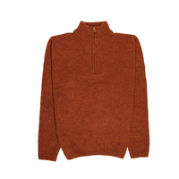 100% SHETLAND WOOL Half Zip Up Knit JUMPER Pullover Mens Sweater Knitted - Rust (54) - 5XL thumbnail