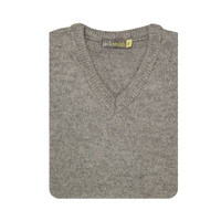 100% Shetland Wool V Neck Knit Jumper Pullover Mens Sweater Knitted - Grey (21) - L thumbnail