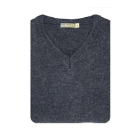 100% Shetland Wool V Neck Knit Jumper Pullover Mens Sweater Knitted - Navy (45) - 6XL thumbnail