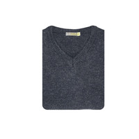 100% Shetland Wool V Neck Knit Jumper Pullover Mens Sweater Knitted - Navy (45) - L thumbnail