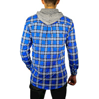 Mens Cotton Flannelette Shirt w Jersey Hood Long Sleeve Flannel - Spanish Blue - S thumbnail