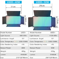 HridZ U800+ RGB LED Video Light – Dimmable Bi-Color, Adjustable RGB, Remote-Controlled Studio Light for Photography, YouTube, Vlogging, and Video Reco thumbnail