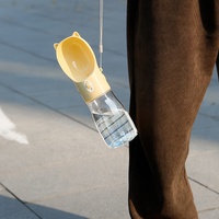 Portable Dog Water Bottle with Bowl Dispenser - 380ml Yellow Pet Travel Cup, Leak-proof, One-Hand Operation thumbnail