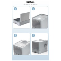 Top-Entry Cat Litter Box with Drawer-Enclosed Design, Easy Clean, Odor Control, Anti-Tracking Lid Purple thumbnail