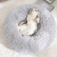 Calming Donut Pet Bed -Soft Faux Fur, Anti-Anxiety Fluffy Round Bed for Cats and Small Dogs (Wine Red)50cm thumbnail