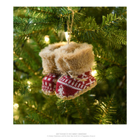 Knitted Christmas Boot Ornaments with Faux Fur Trim - Set of 3 Hanging Decorations thumbnail