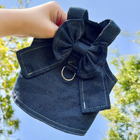 Pet Denim Harness Dress Set (2 Pieces) - M Size (42cm Chest for 5-8 lb Pets) with T-Shirt and Skirt, Bow,and Leash Ring thumbnail