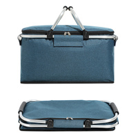 Insulated Picnic Basket with Aluminum Frame - Portable Collapsible Cooler Bag 18L 40*20*23cm(Yellow plaid) thumbnail