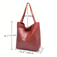 Vintage PU Leather Tote Bag - Stylish and Spacious Everyday Shoulder Bag  (darker brown) thumbnail
