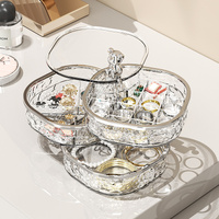 Elegant Crystal Stackable Jewelry Organizer with Bear Handle - 3-Tier Display Box for Accessories 13.4*13.4*14.2cm (grey) thumbnail