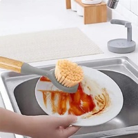 Eco-Friendly Dish Scrub Brush Set - Gray 2 PCS, Natural Bamboo Handle with Durable Bristles, Random Rope Color thumbnail
