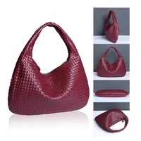 Black Elegant Woven PU Leather Hobo Bag - Stylish Large-Capacity Shoulder Handbag for Women thumbnail
