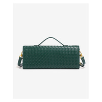 Deep Green Luxury Woven PU Leather Clutch - Elegant Women's Evening Baguette Bag with Adjustable Shoulder Strap thumbnail