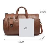 Black PU Leather Travel Duffel Bag - Large Capacity Waterproof Suit Bag with Shoe Compartment thumbnail