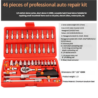 46-Piece Professional Socket Wrench Set - 1/4 Drive, Chrome Vanadium Steel, Ratchet & Bit Kit for Automotive and Household Repairs Black Box thumbnail