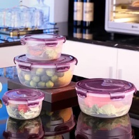 Purple Round Plastic Food Storage Containers Set - Microwave-Safe Bento Boxes with Airtight Lids for Kitchen and Fridge thumbnail