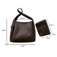 Brown 2-Piece Women's Bucket Bag Set - Vintage Large Capacity Shoulder Tote & Crossbody Bag (Commuter Style) thumbnail